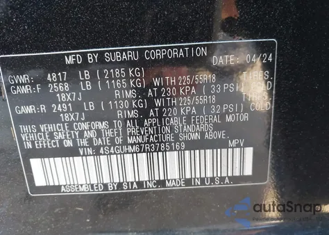 2024 Subaru Crosstrek Limited из США, поврежденный, VIN 4S4GUHM67R3785169